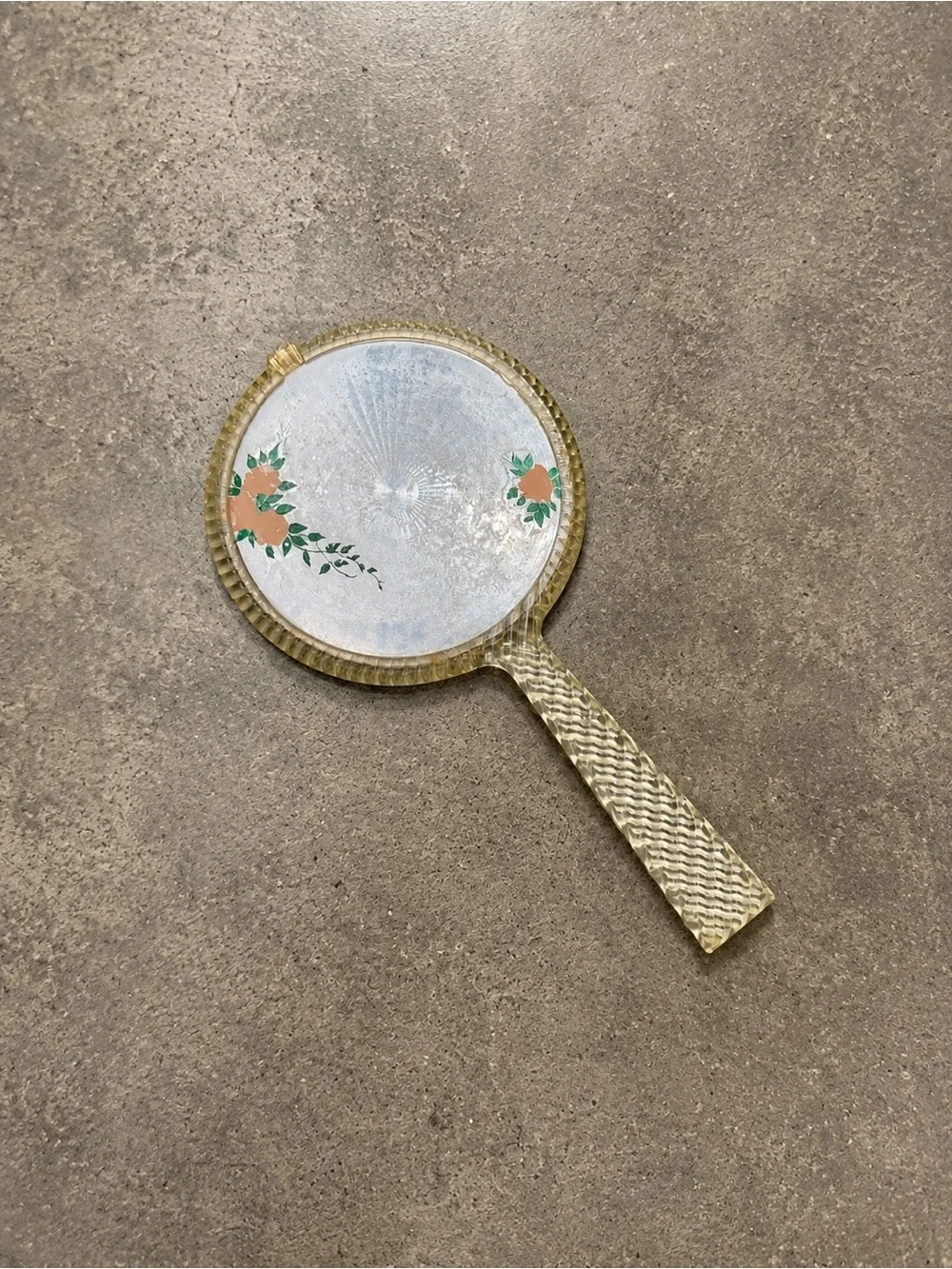 Vintage Lucite Hand Mirror Floral Vanity Mirror Shabby Chic Dressing Table